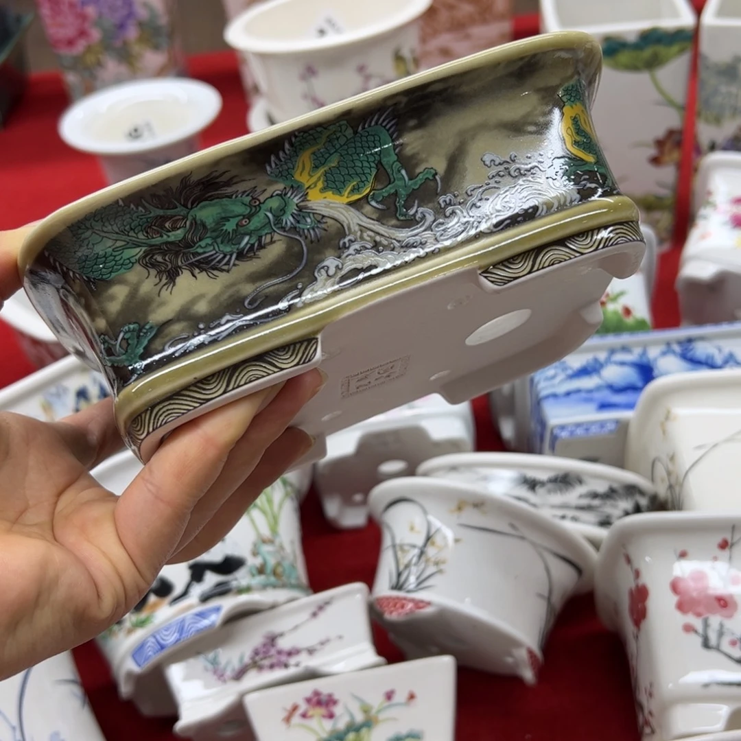 紫砂花盆138号瑕疵18/14/5.5cm仿手绘青龙