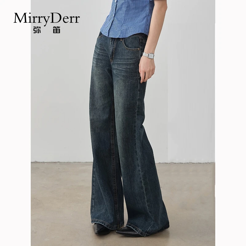 MirryDerr/弥笛时髦复古微喇牛仔裤女2025夏季新款宽松显瘦阔腿裤