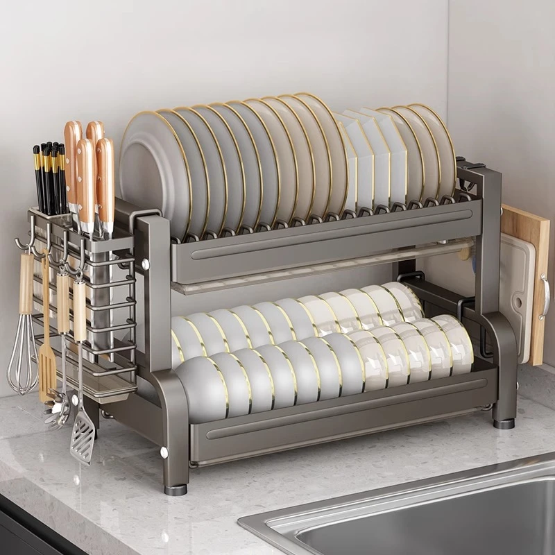 沥水收纳架家用多层碗碟厨房架置物架沥水架多功能收纳盒双层架