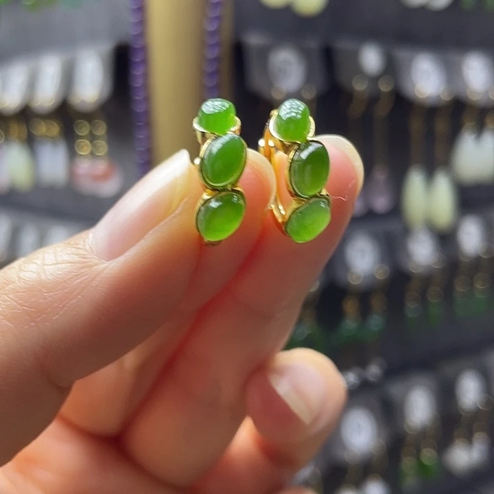 和田玉银S925镶嵌耳饰