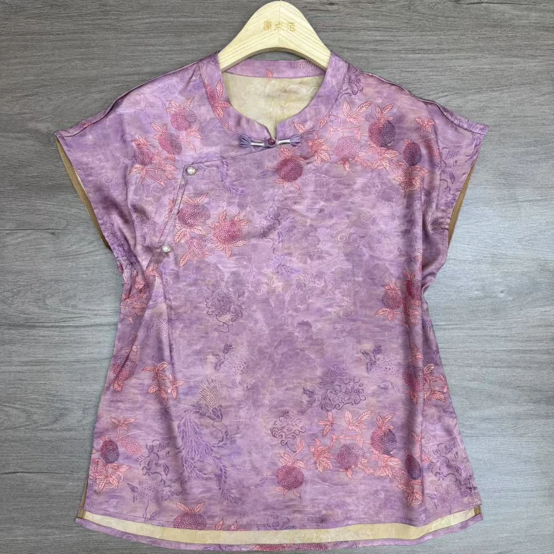 【紫葡萄】薄款中长款常规款提花短袖上衣唐装双层复古小香风1257