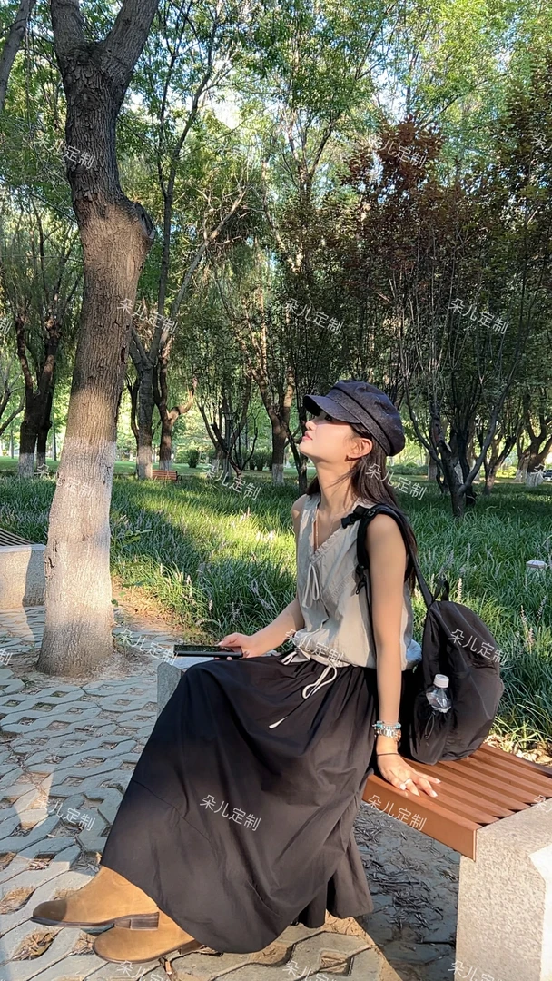 朵儿定制 【精奢】莱赛尔冰凉v领花边设计感抽绳马甲 IZ87