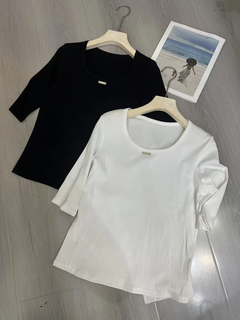 夏季韩版圆领螺纹短袖