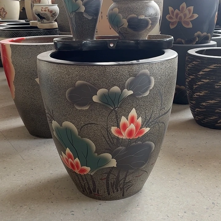 麻***桌景德镇陶瓷鱼缸50平口