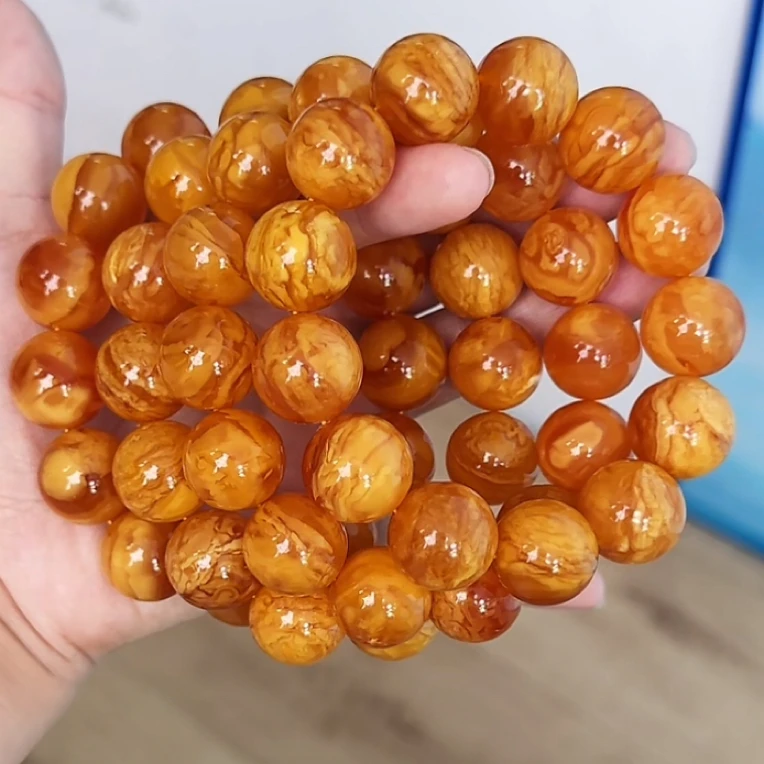 【齐福珠宝】17mm特级溶洞鸡油红妖花蜡圆珠单圈（多样性发其一）