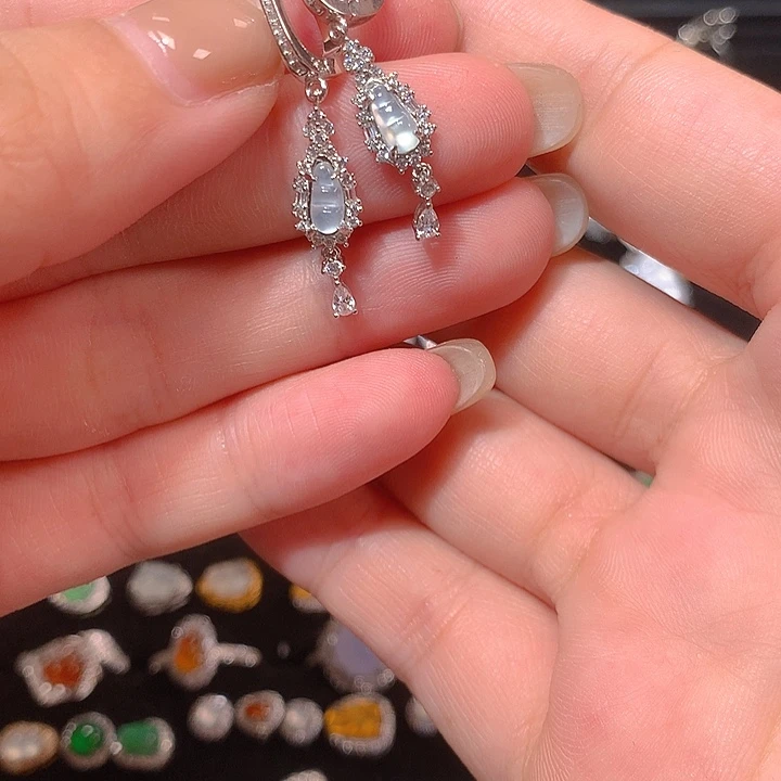 银S925镶嵌翡翠耳饰耳钉