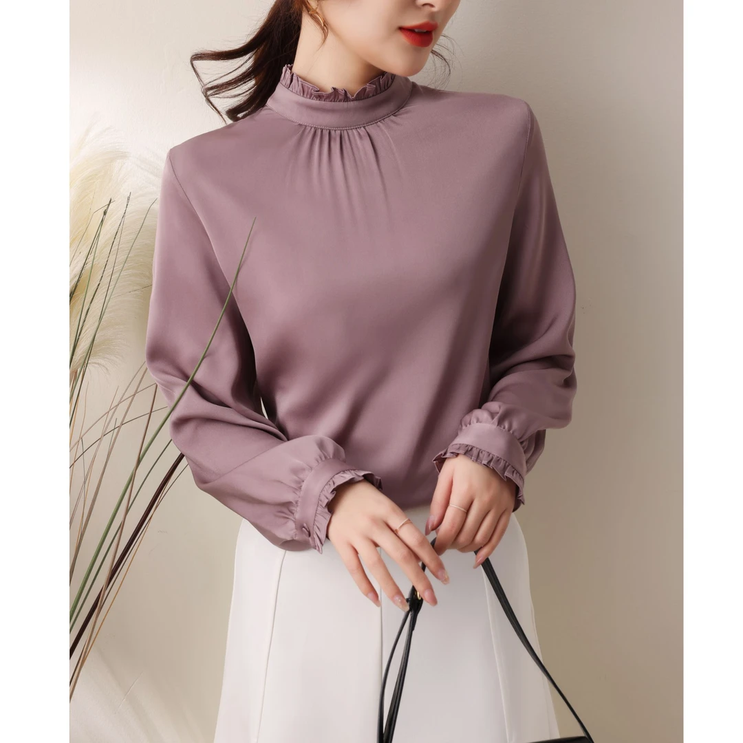 【桑蚕丝衬衣】数兰朵重磅弹力双乔薄款木耳花瓣袖衬衫气质温柔衬衣