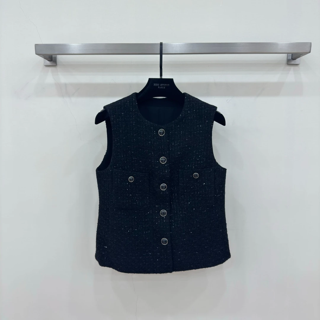 JIAYE CHAN法式小香风无袖亮片叠穿开衫马夹