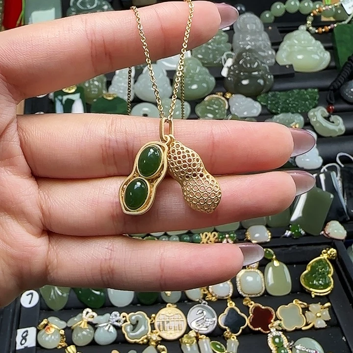 颈饰银S925镶嵌和田玉送链子送绳