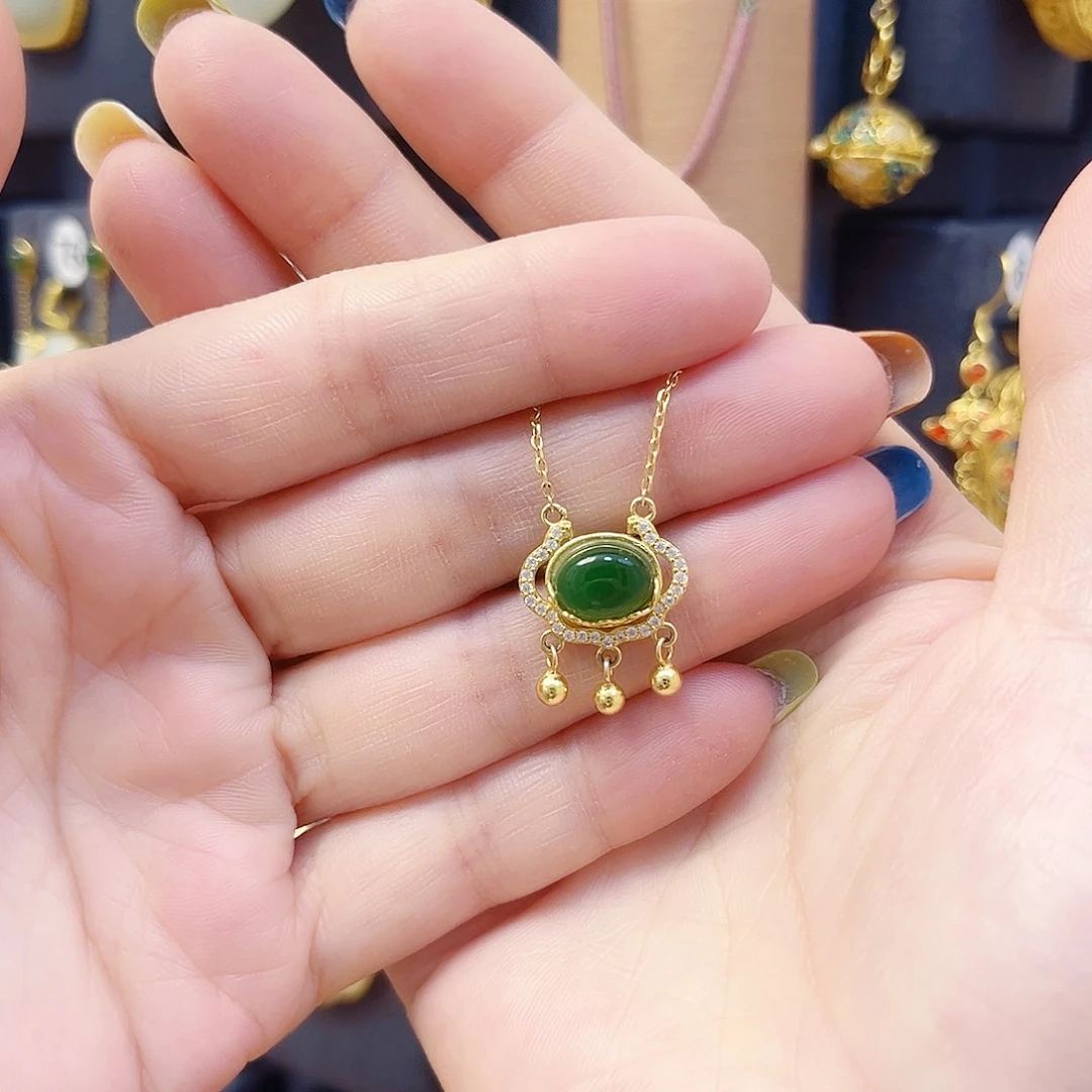 和田玉银S925镀金镶嵌颈饰