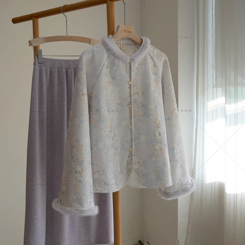 5289《雾岛》原创新中式国风毛领衬衫时尚设计感减龄提花上衣女