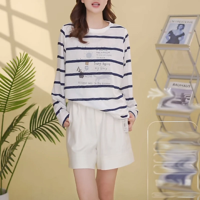 卡通条纹长袖t恤女2025夏季新款防晒罩衫设计感薄款慵懒风上衣潮