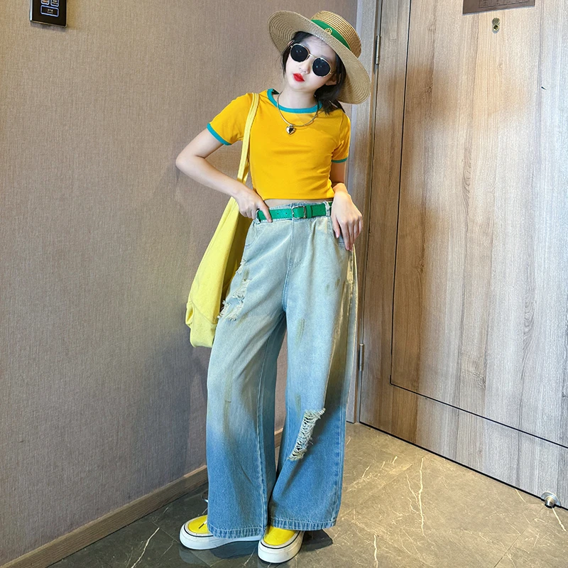 女童夏装套装2025新款洋气中童女大童儿童装女孩短袖t恤短裤夏款