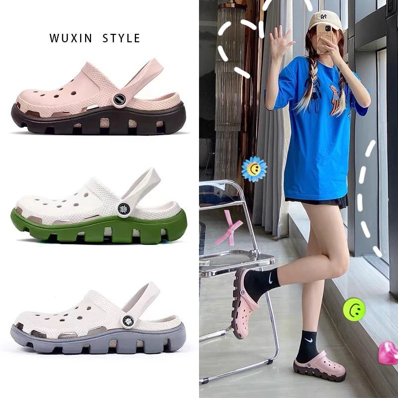 夏季拖鞋情侣款洞洞鞋女沙滩鞋欧阳娜娜防滑包头凉拖鞋平底外穿夏