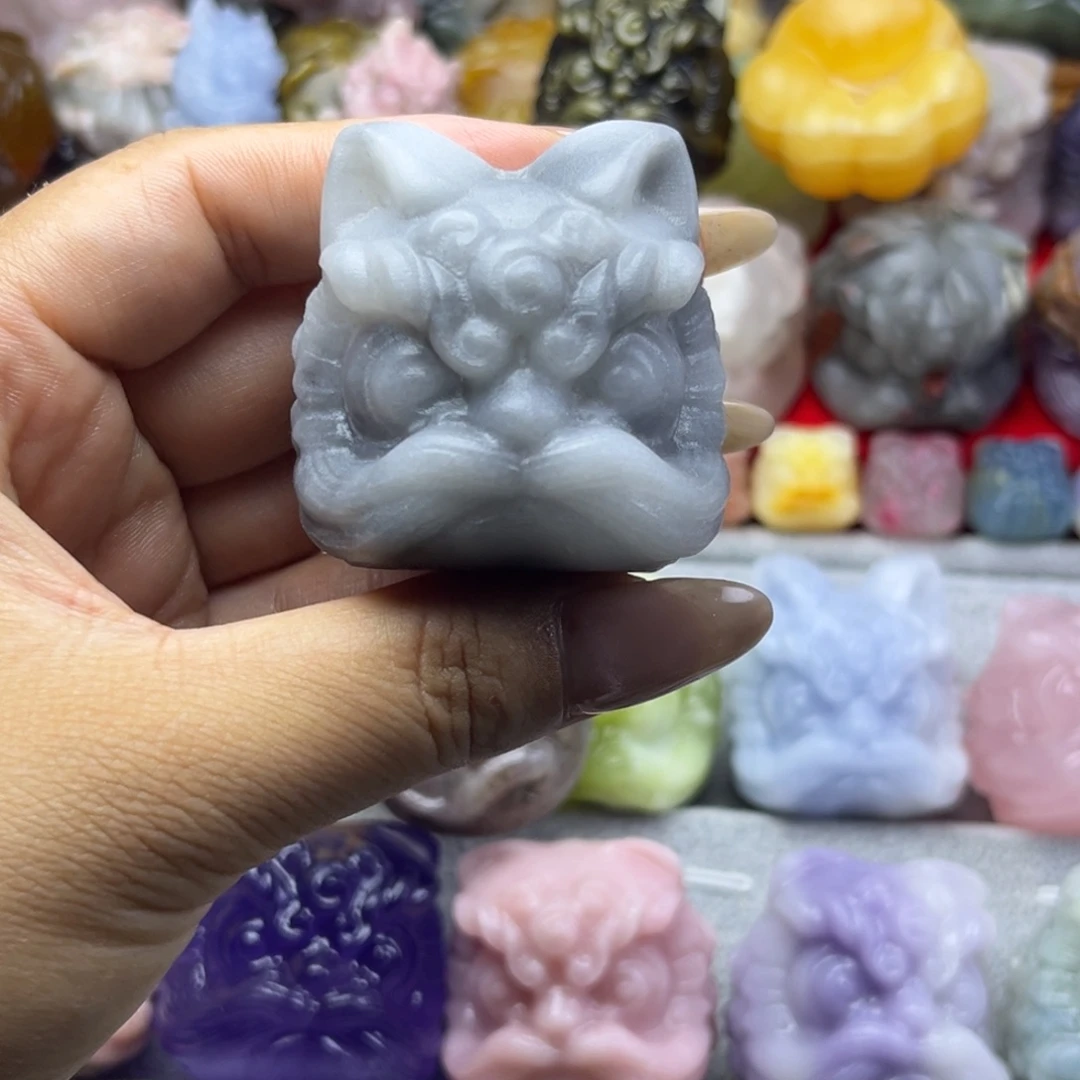 大理石磁石醒狮手把件