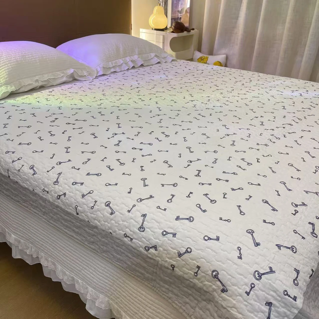 开心钥匙150*200拼接手工绗缝夹棉床盖