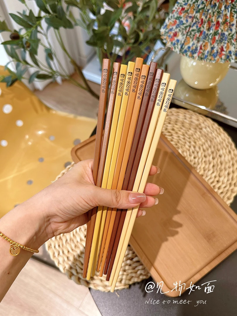 见物如面 可爱熊猫筷子家用高档防滑防霉耐高温筷子合金筷分餐筷