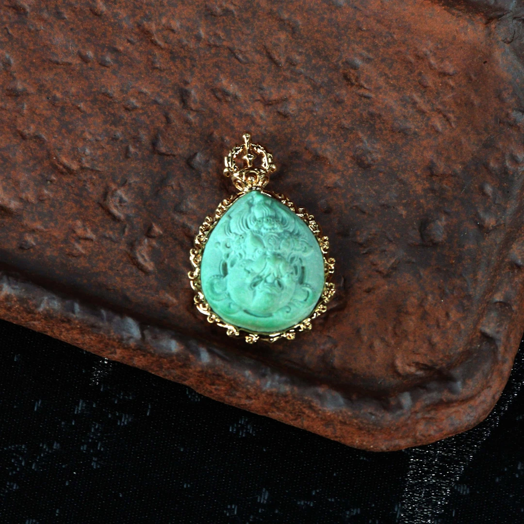 霖泽|绿松石大黑天18k金吊坠0927