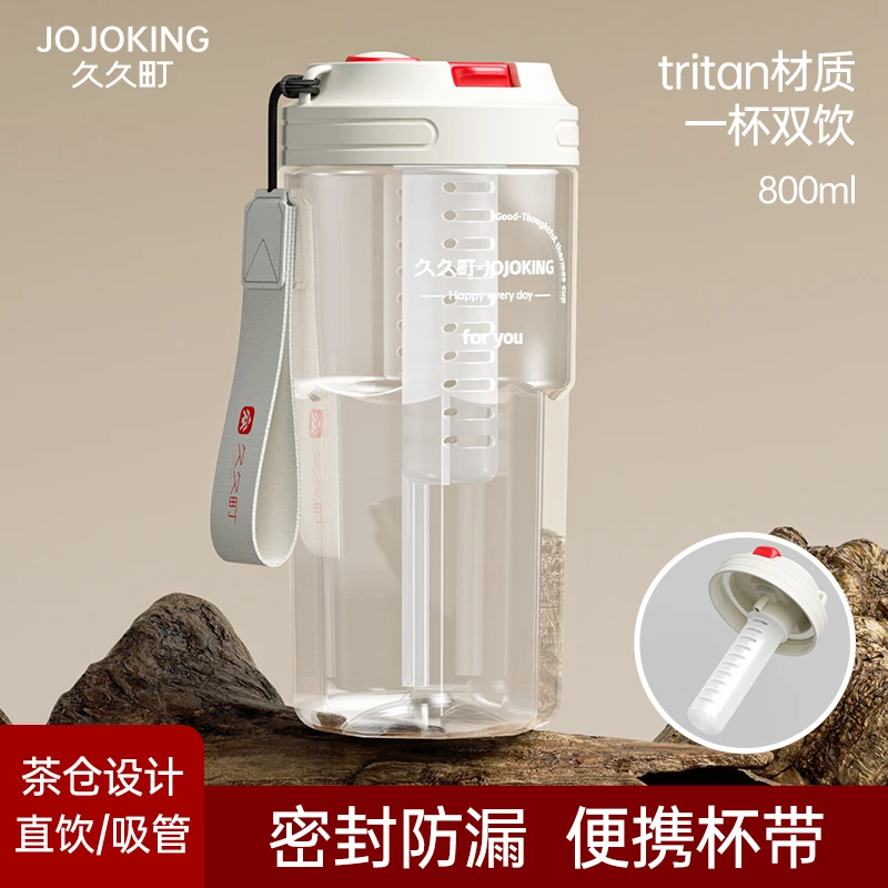 久久町800ml双饮杯随手杯带挂绳户外学生党高颜值tritan大容量