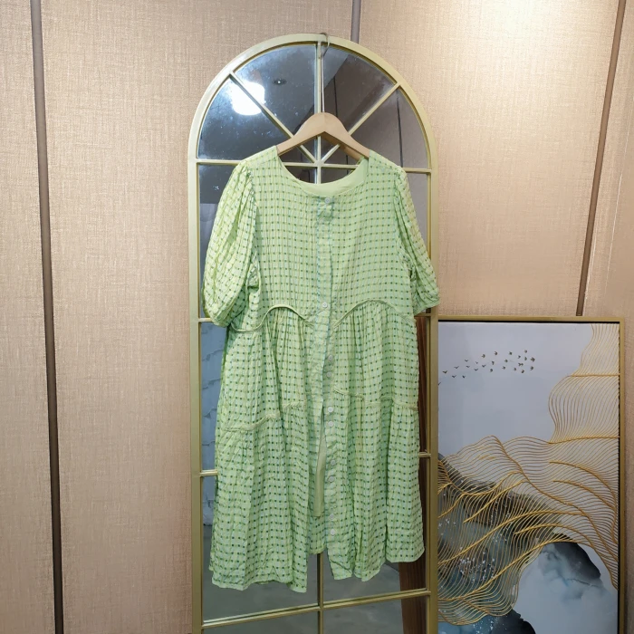 BH184孕妇绿色格子连衣裙100-150