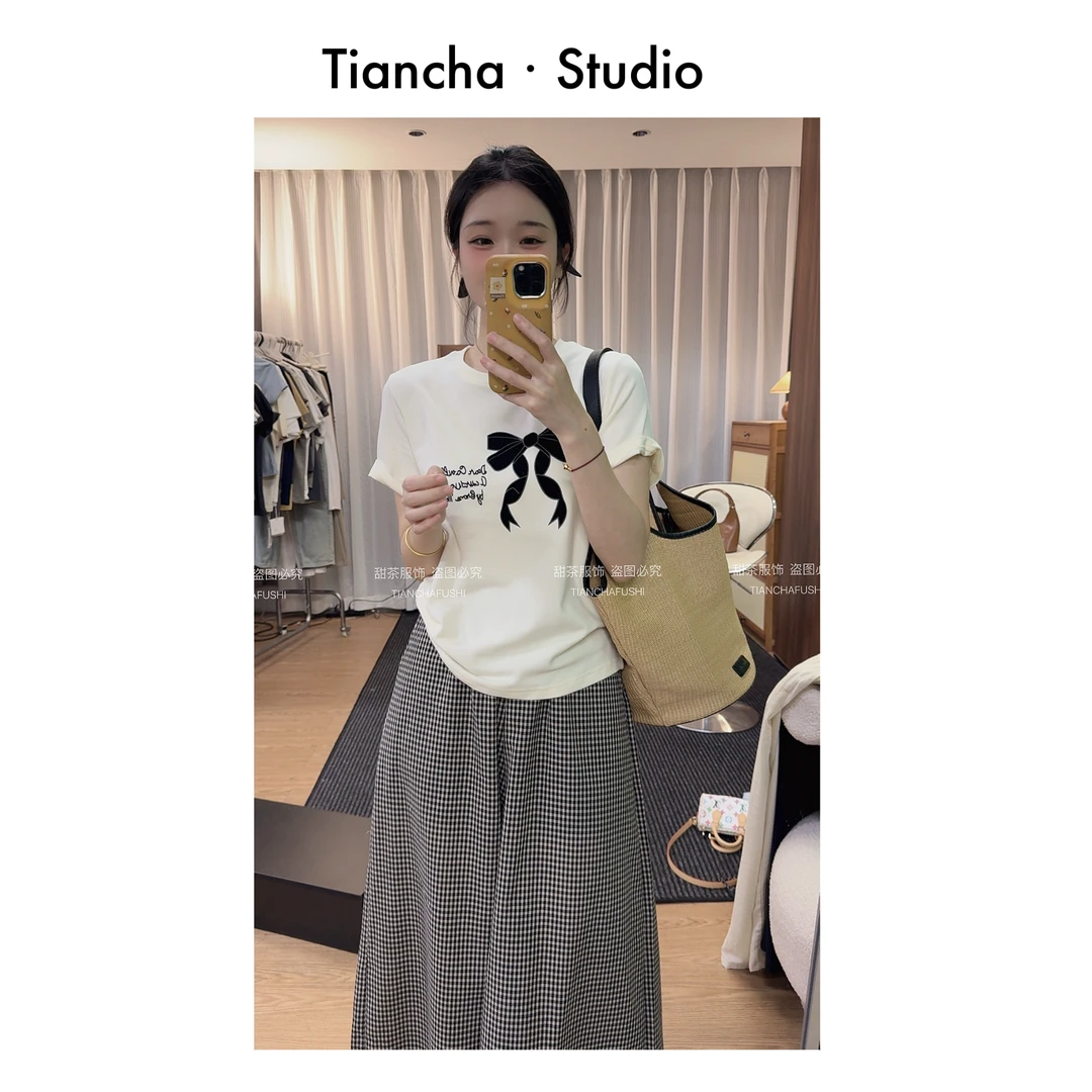 sweet c【黑色蝴蝶结】M401#春夏季韩版正肩T恤女植绒气质百搭减龄