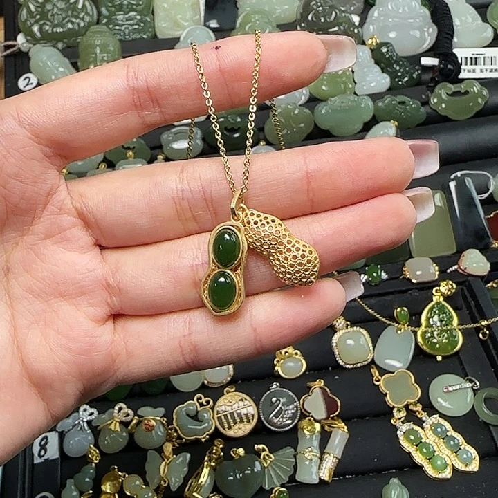 颈饰银S925镶嵌和田玉送链子送绳