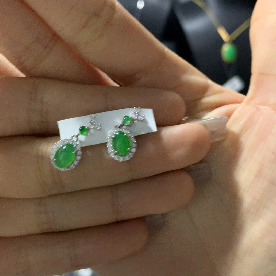 翡翠戒指银S925镶嵌耳钉