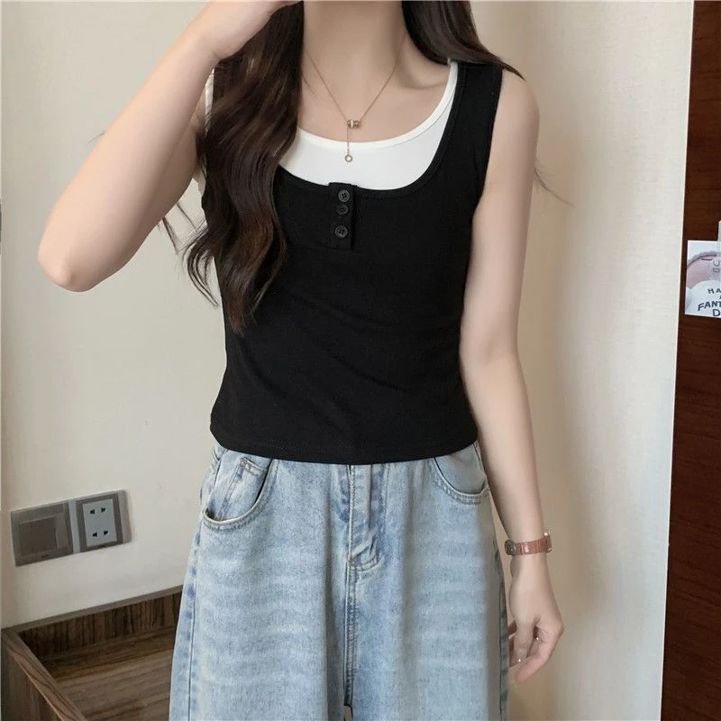 假两件吊带背心女初夏季韩版修身设计感小众内搭外穿无袖上衣ins