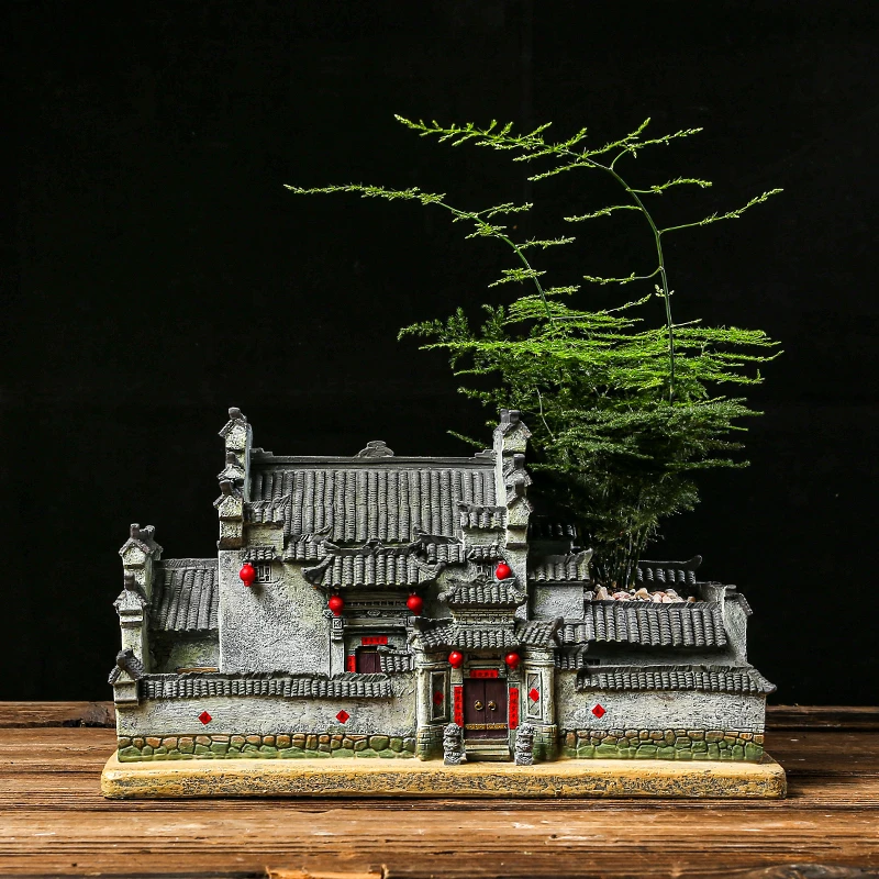 大号徽派怀旧老房子花盆微景观大号植物盆栽盆景盆怀旧造景阳台