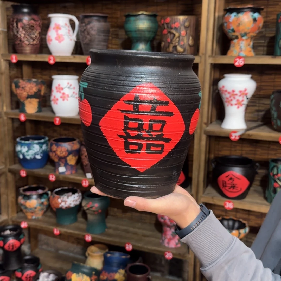 红陶浮雕花盆炸炸炸