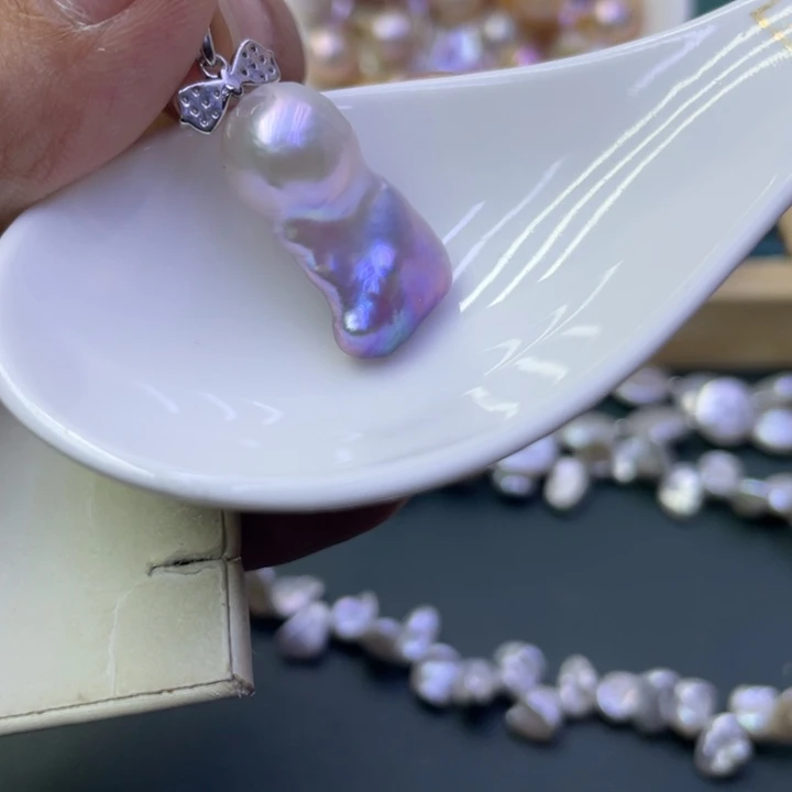 淡水珍珠吊坠(不含链)银S925镶嵌