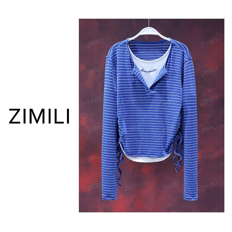 【亮哥女装】2025秋冬新品《条纹絮语》经典蓝白条纹高弹打底上衣6265