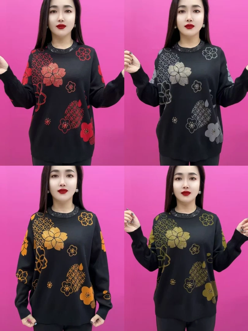 893款圆领钻玫瑰花针织衫