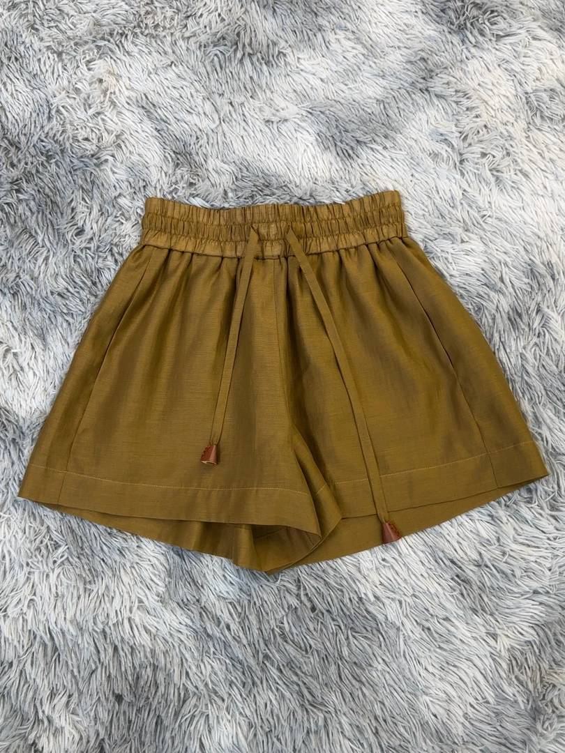 Honey Slurp【添添】卡其色醋酸亚麻短裤