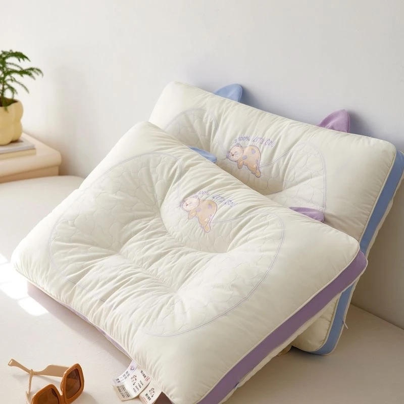 (刺绣小猫)慢回弹护颈椎家用羽丝绒软婴幼儿儿童枕头低枕宝宝枕头