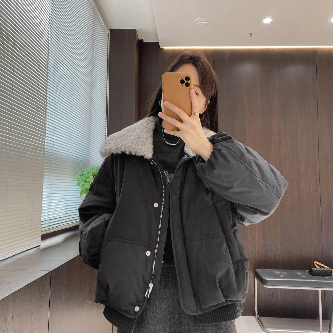 IMFLY金小金自制女装 90鹅绒羽绒服DYW10226冬季毛领拼接休闲外套