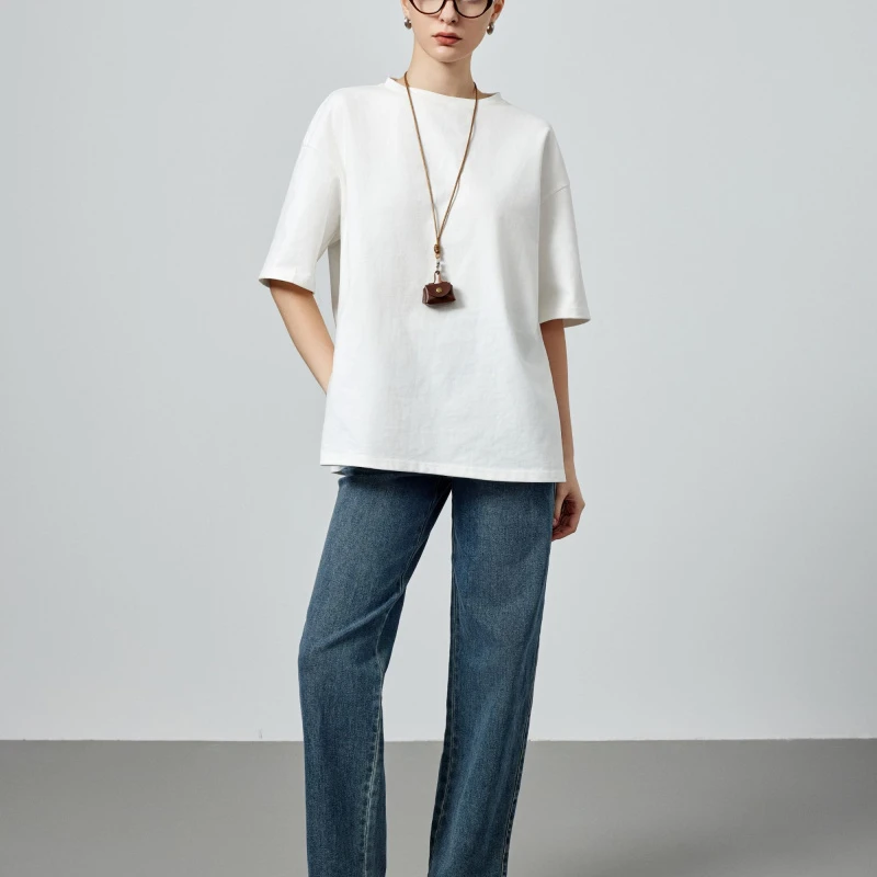 时尚休闲风短袖T恤圆领通勤老钱风轻职风1586