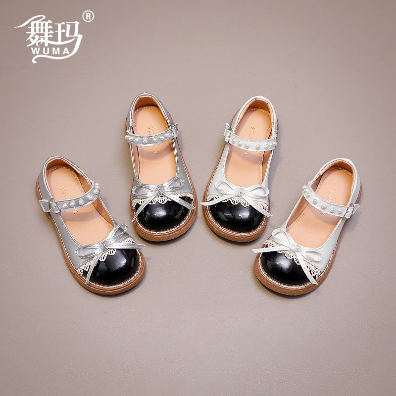 舞玛女童鞋子儿童公主鞋2025新款春秋季拼色软底玛丽珍皮鞋538359