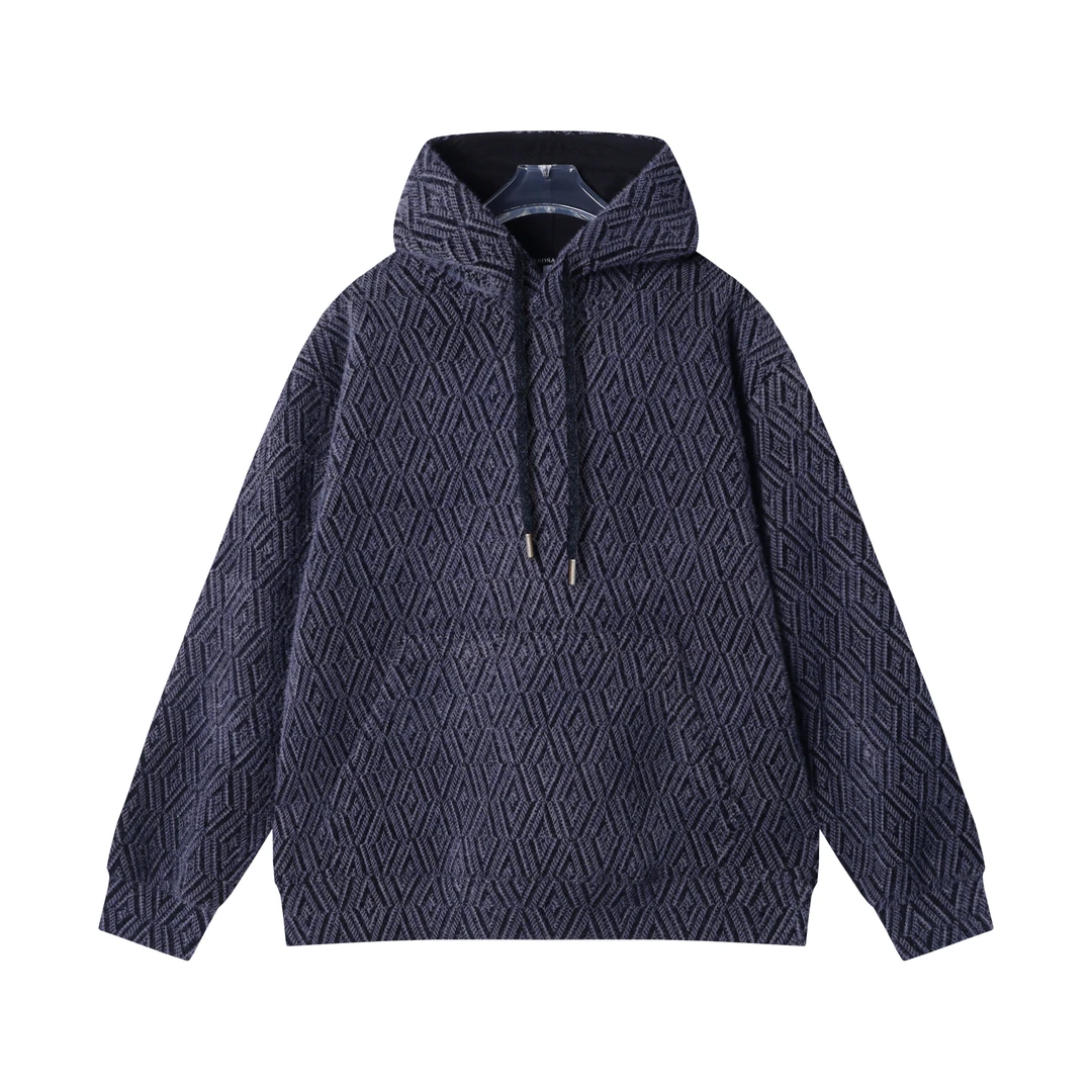 秋冬季新款时尚个性韩版菱形绒面撞色连帽卫衣简约百搭套头上衣