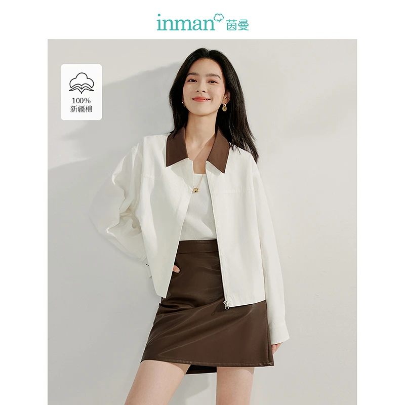 【新春钜惠】茵曼春季复古撞色翻领外套宽松百搭休闲气质夹克上衣