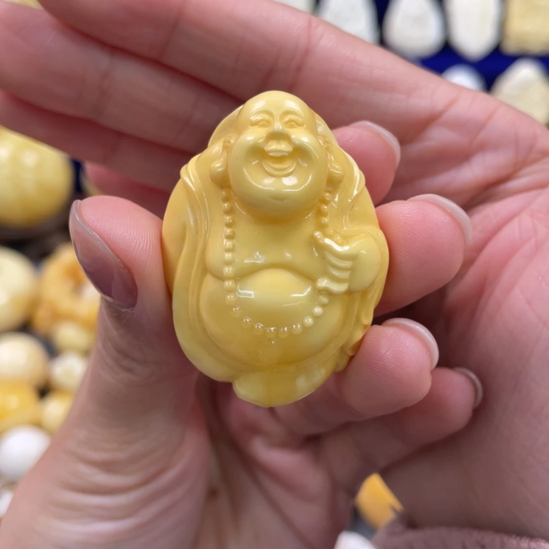 蜜蜡裸石未镶嵌琥珀蜜蜡雕刻笑佛