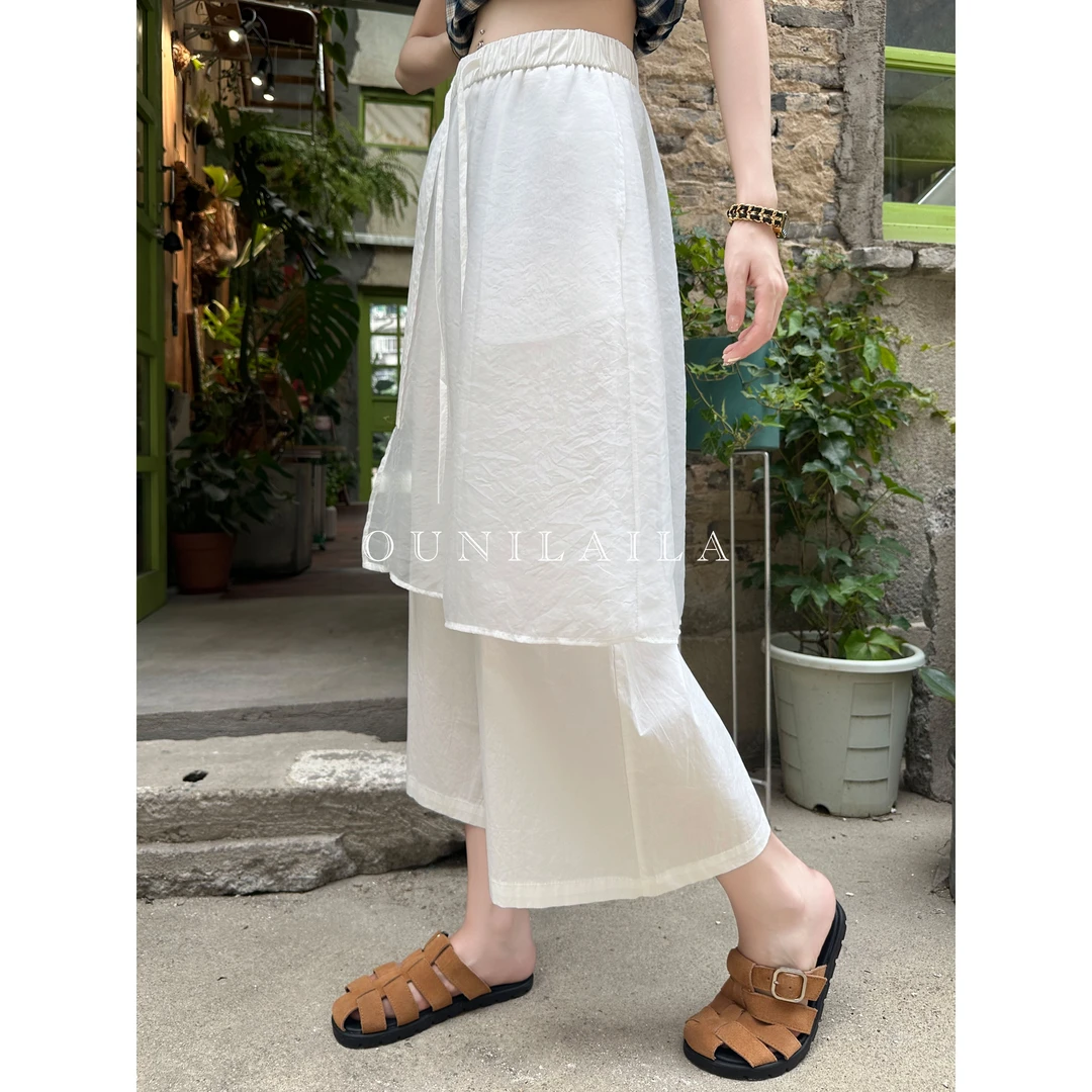 欧尼家【粼粼裤】小众设计师款八分裤 / 幻影纱拼接阔腿裤KZ8112N