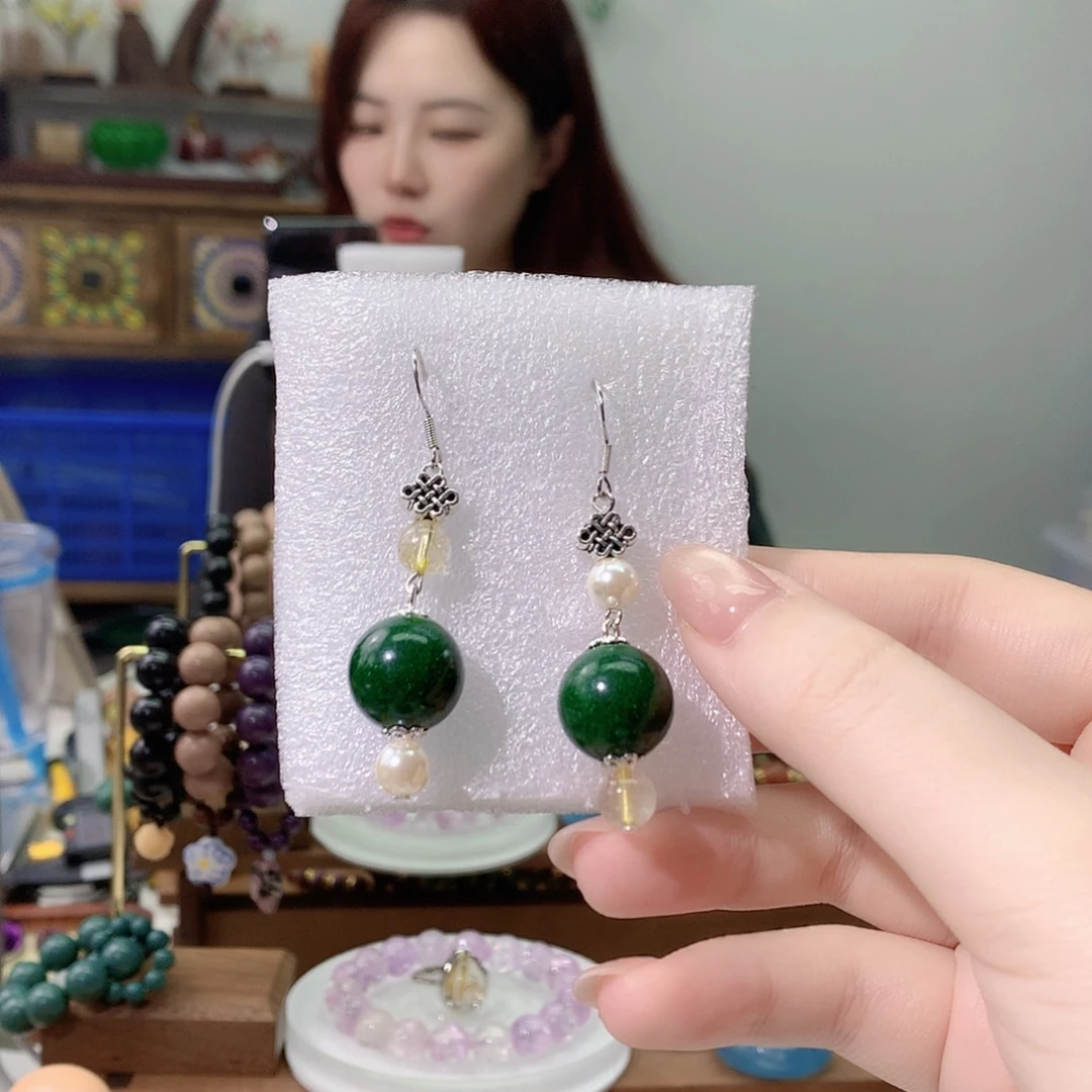 珠串梦灵方耳环 银钩