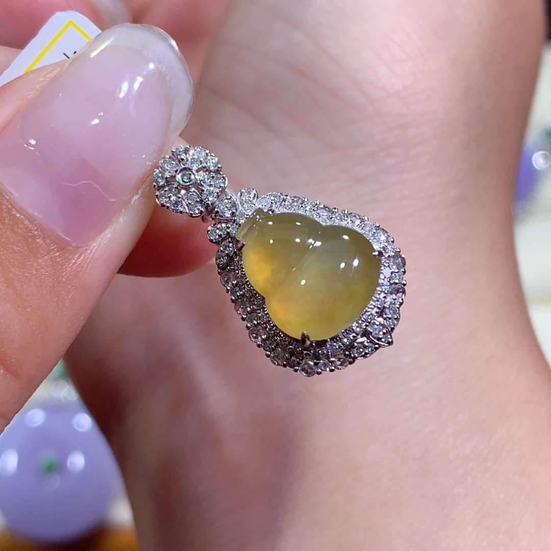 翡翠18K金镶嵌吊坠(不含链)