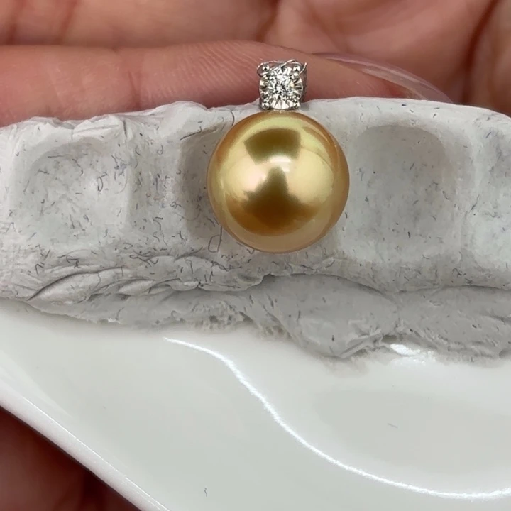 定制海水珍珠银S925镶嵌吊坠(不含链)11.9mm金珠一颗