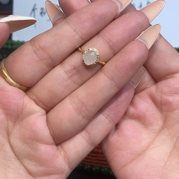 和田玉戒指银S925镶嵌