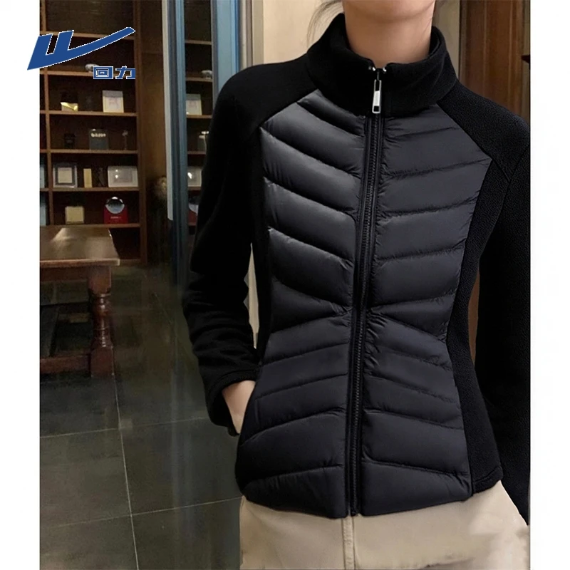 回力白色修身轻薄排骨服女秋冬季短款拼接收腰上衣保暖冲锋衣内胆