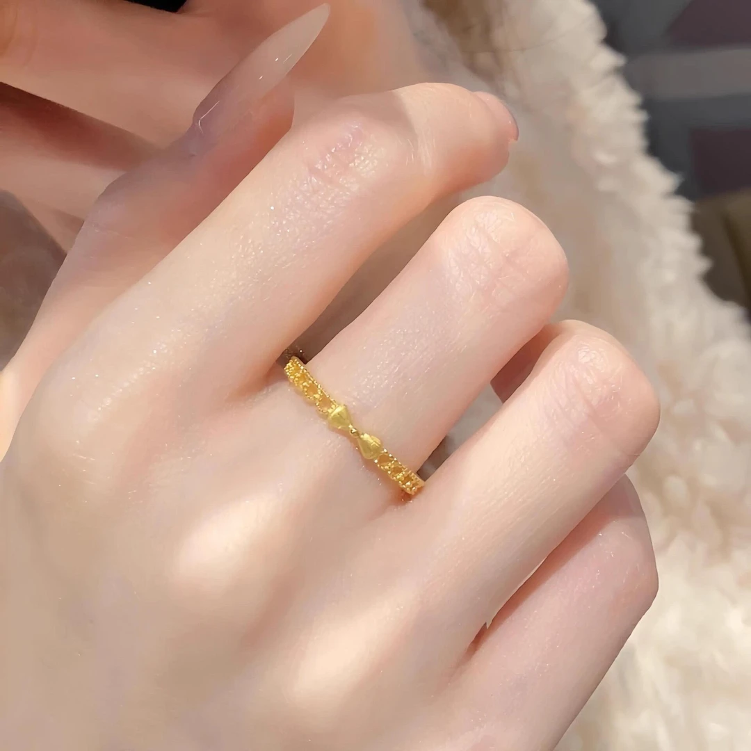 钛钢戒指 不掉色个性甜美小巧蕾丝镂空蝴蝶结可调节开口戒指C131