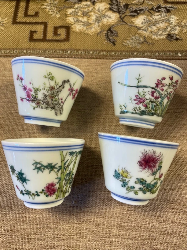 景德镇陶瓷梅兰竹菊茶杯四件套