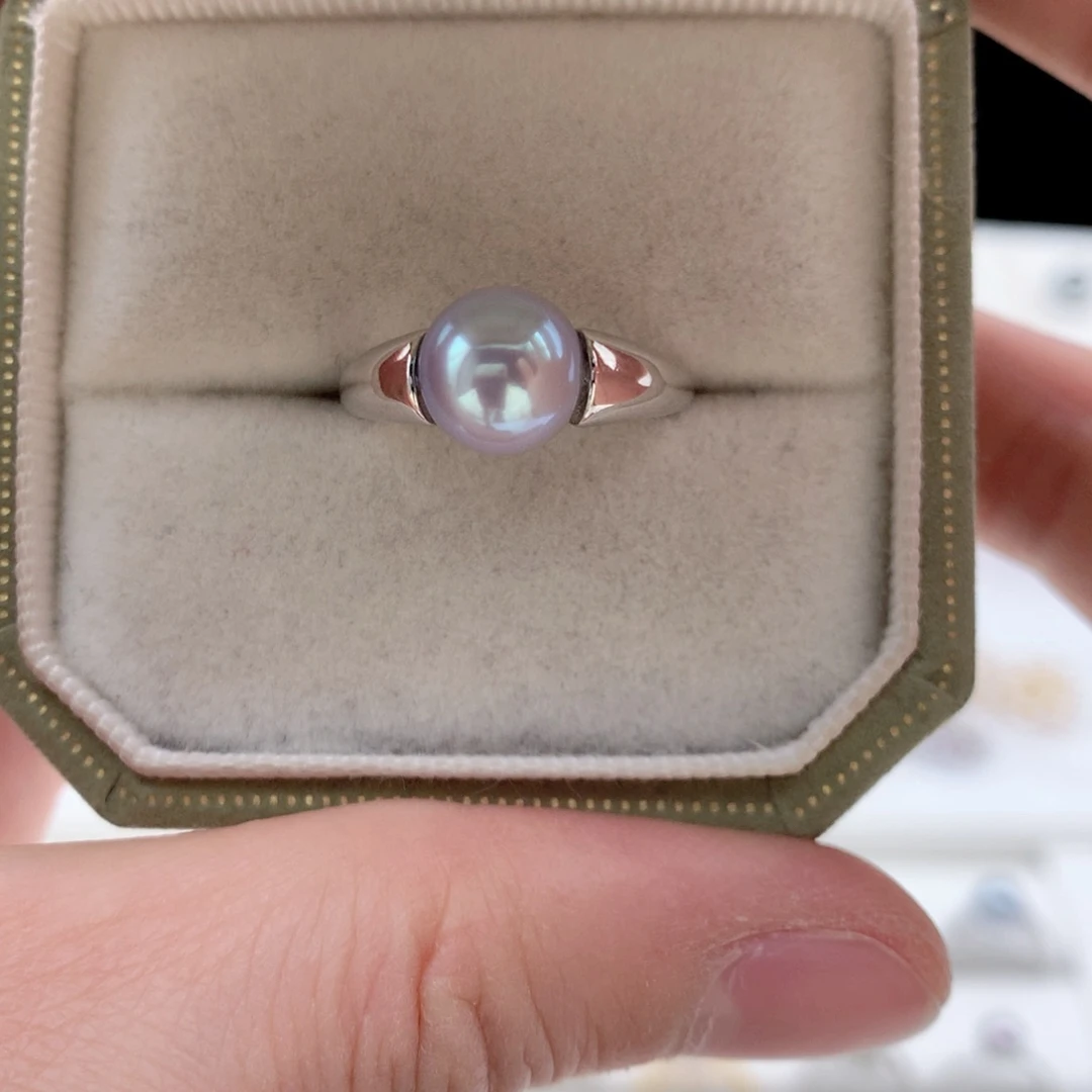 海水珍珠9mm真多麻戒指银S925镶嵌